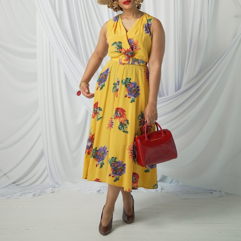 VINTAGE LIZ CLAIBORNE SILK FLORAL DRESS - Picture 2 of 11